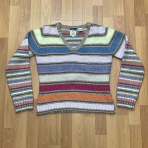 Vintage 90s Cousin Johnny Sweater Striped Acrylic Blend Colorful Women Small